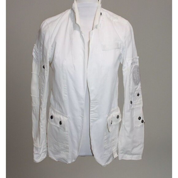 Zadig & Voltaire Very Grunge White Open Front Cotton Utility Jacket Womens Large - Picture 1 of 13
